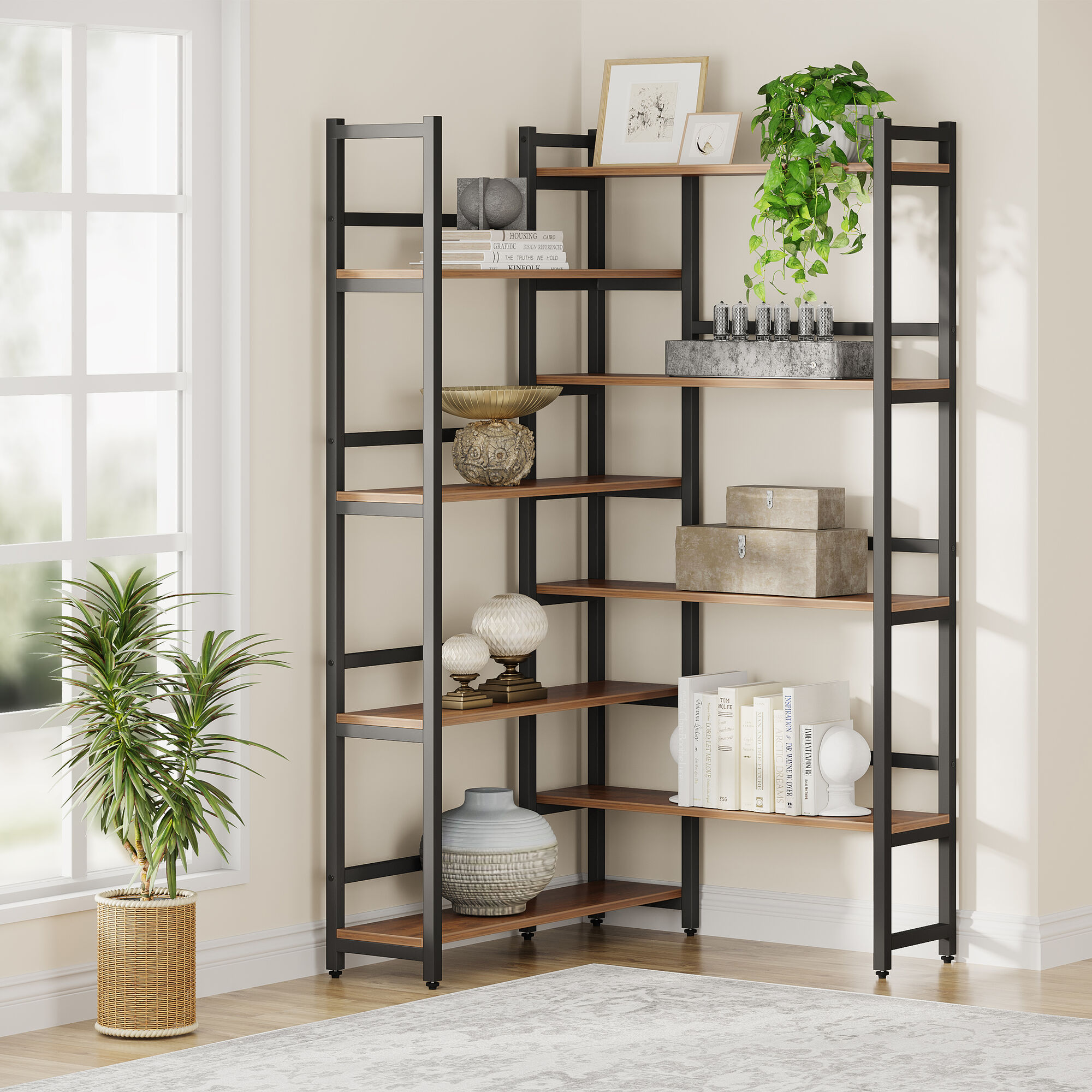 Tribesigns 70.8” Corner Bookshelf, 8-Tier Industrial Bookcase Corner Display Rack