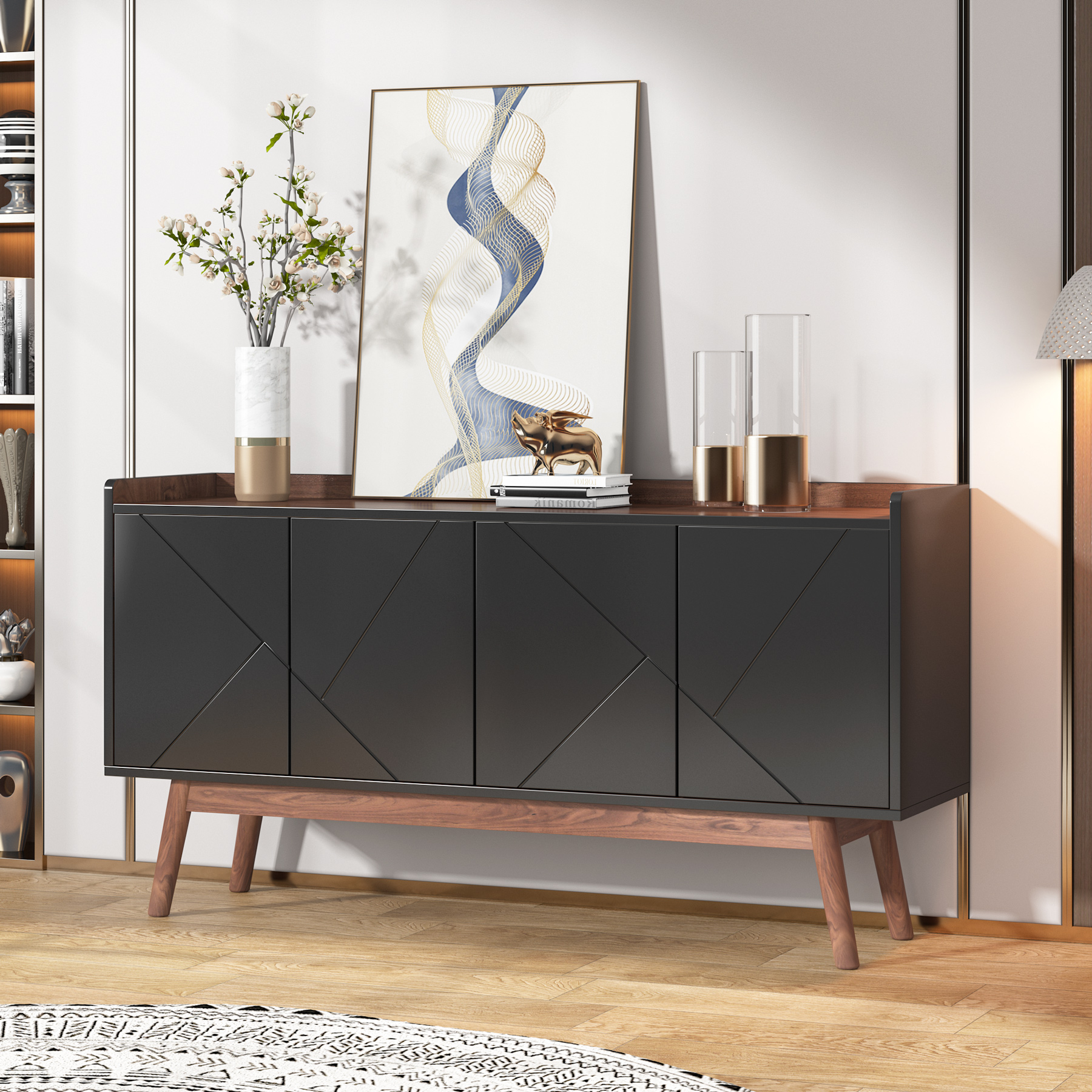 Tribesigns 55" Sideboard Buffet, Wood Credenza Kitchen Buffet Cabinet with Doors