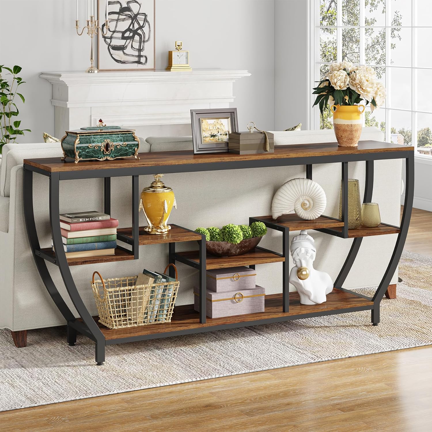 Tribesigns Industrial Console Table, 70.9" Entryway Sofa Table with Shelves