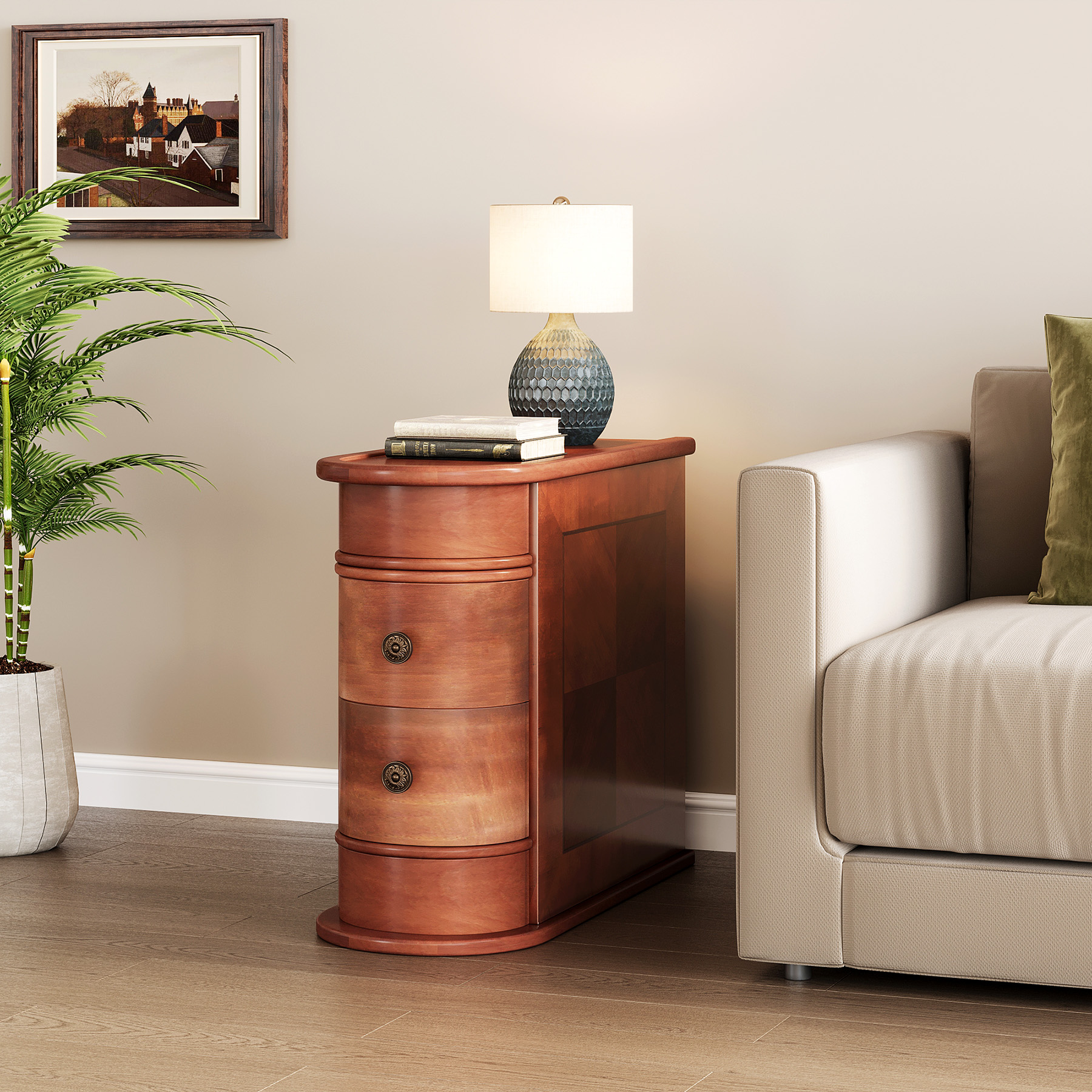 Tribesigns Wood End Table, Narrow Side Table Nightstand with 2 Drawers