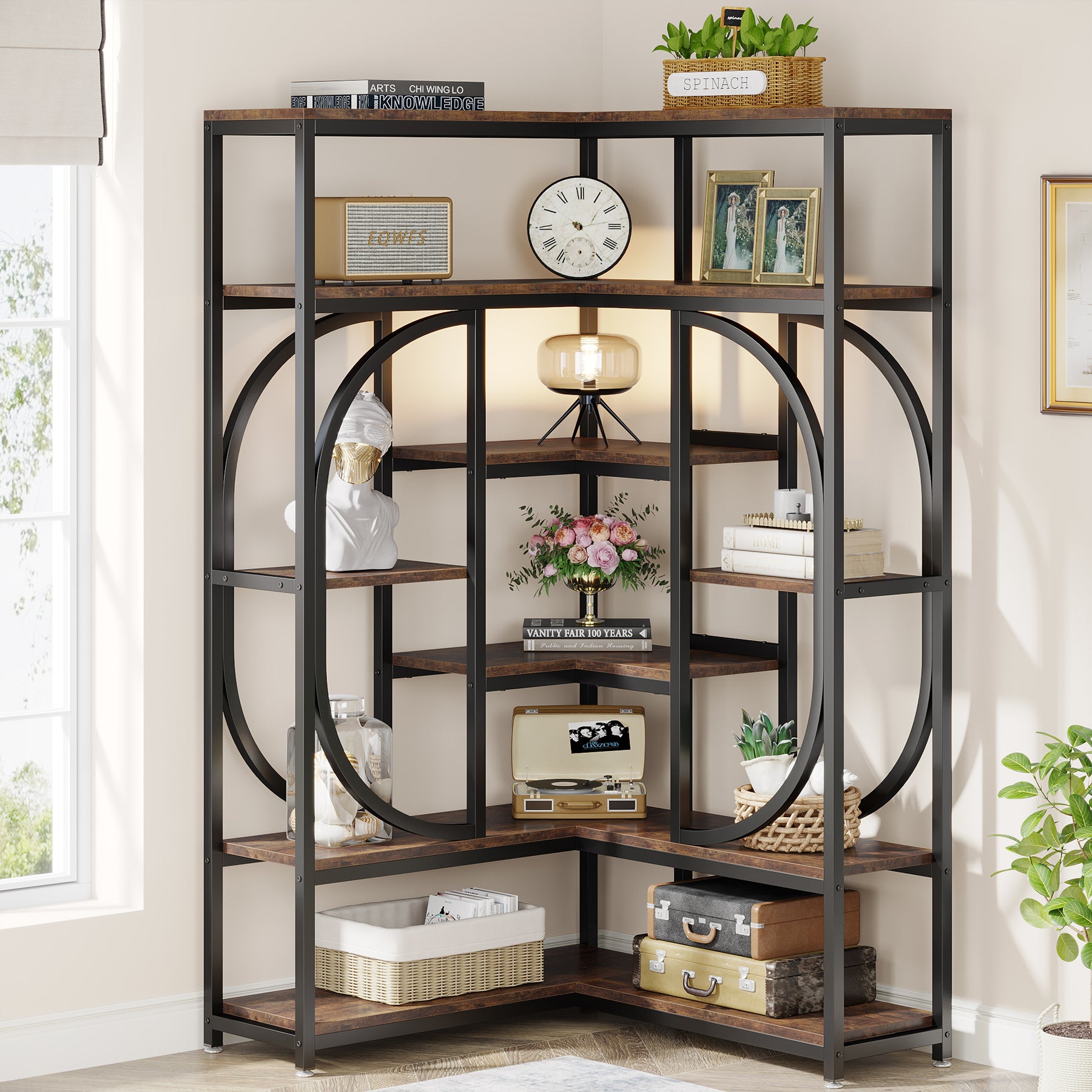 Tribesigns 7-Shelf Corner Bookshelf, L-Shaped Bookcase Display Rack
