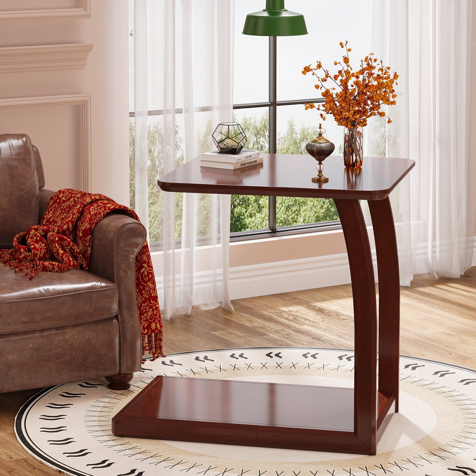 Tribesigns C-Shaped End Table, 2-Tier Rectangular Side Table with Solid Wood
