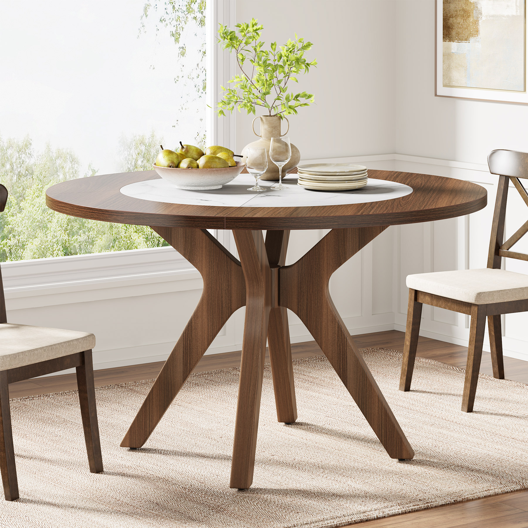 Tribesigns 47.2" Dining Table, Round Wood Kitchen Table for 4-6