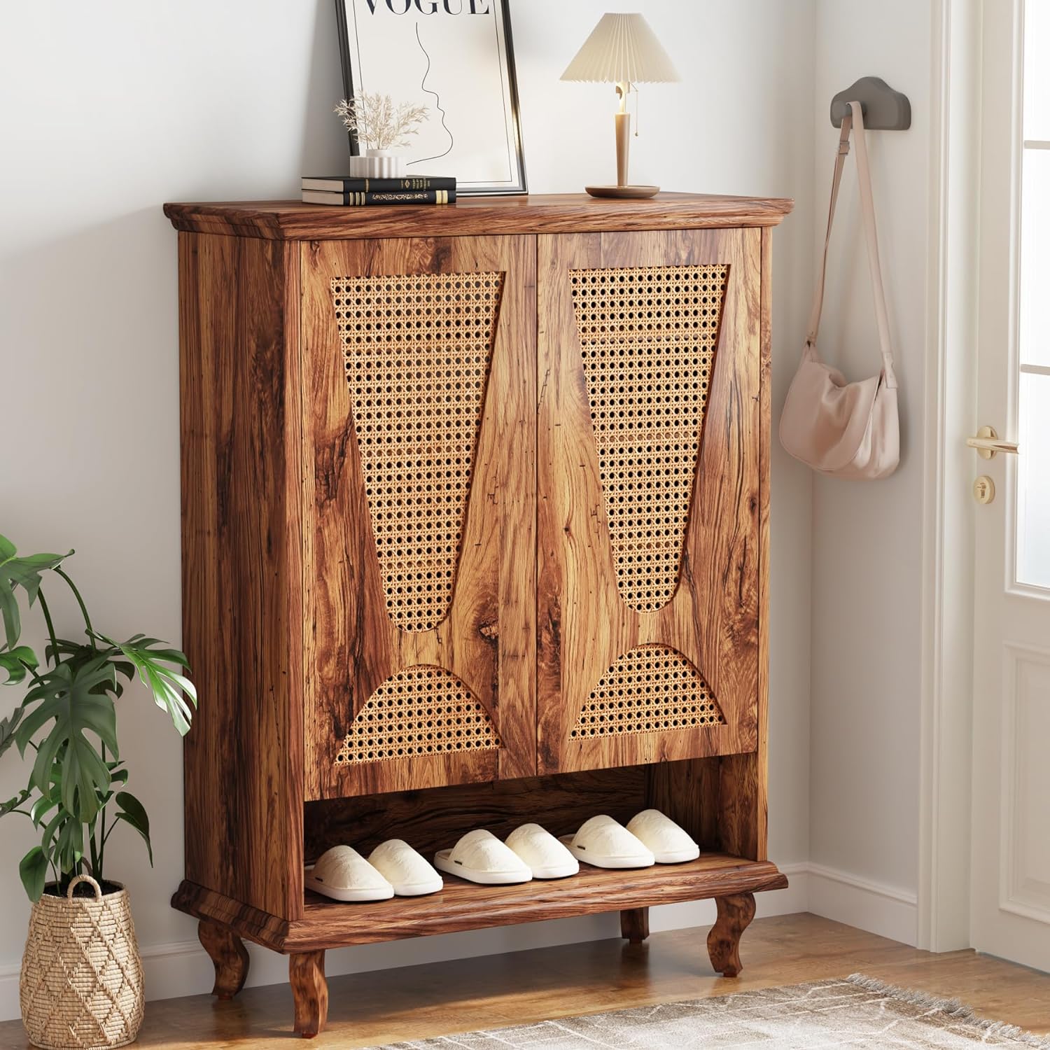 Tribesigns Rattan Shoe Cabinet, 5-Tier Hidden Shoe Rack with Ventilated Doors